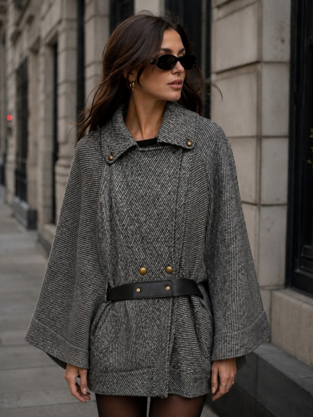 Revolve Mike Gonzalez Franka Cape Sleeve Jacket Size Small  Grey/Black